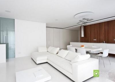 آپارتمان 120 متری با دکوراسیون داخلی سفید و چیدمان مدرن